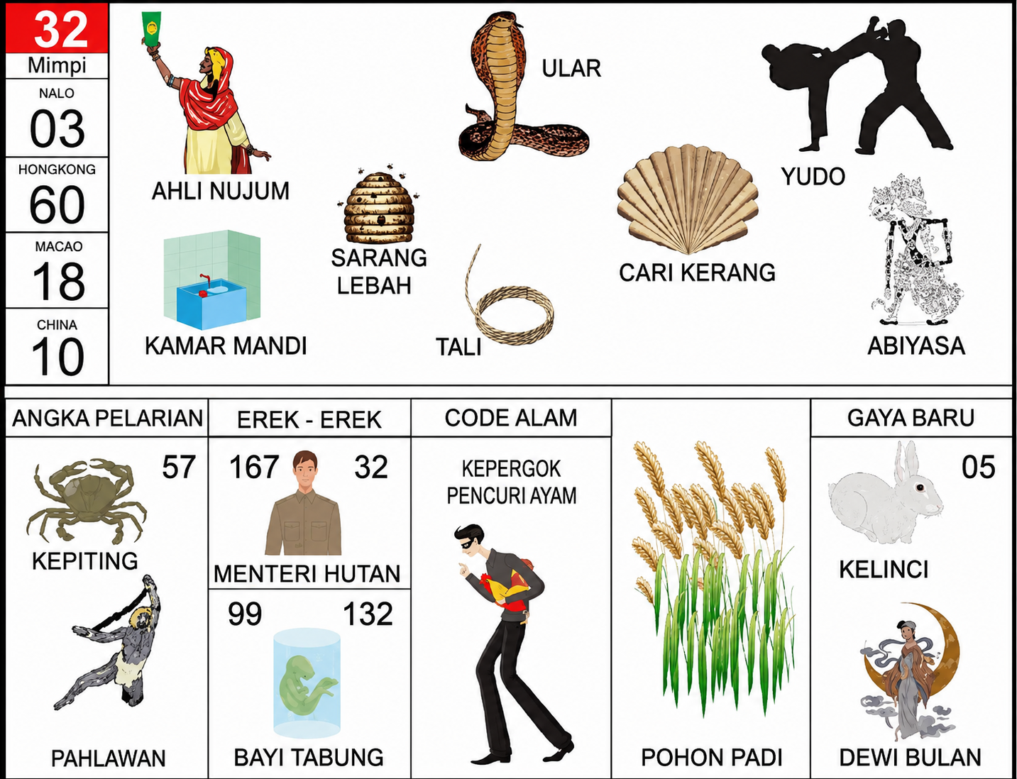 Buku Mimpi 32 Bergambar Lengkap dengan Erek-Erek, Kode Alam, Angka Pelarian, dan Tafsir Populer